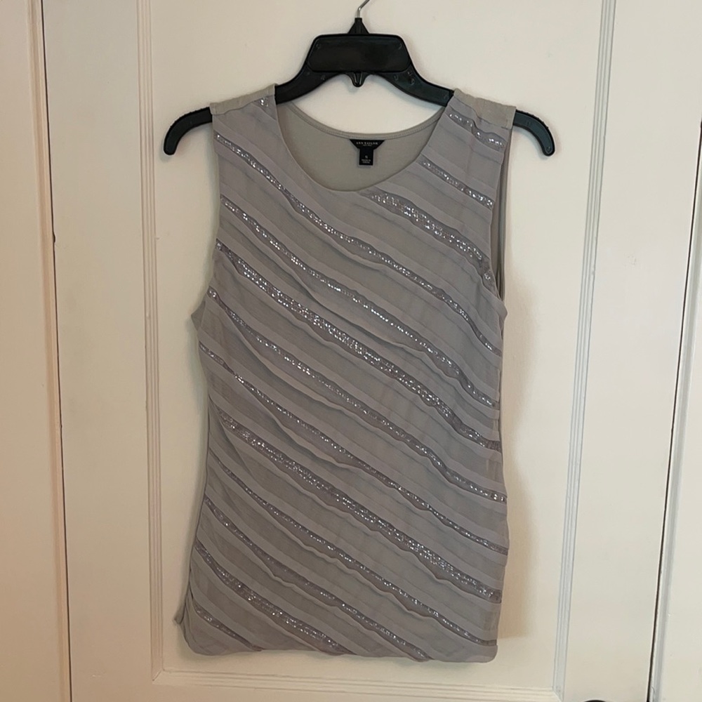 Ann Taylor Size S Blouse Silver with Diagonal Sequin Detailing